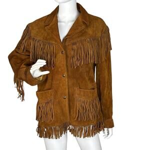Vintage 70s SCHOTT Women’s Fringe Jacket Suede Western Ranger Size 14 USA